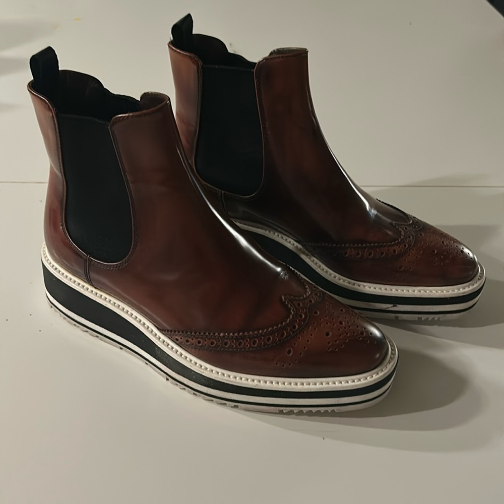 Prada Microsole Brogue Chelsea Boots